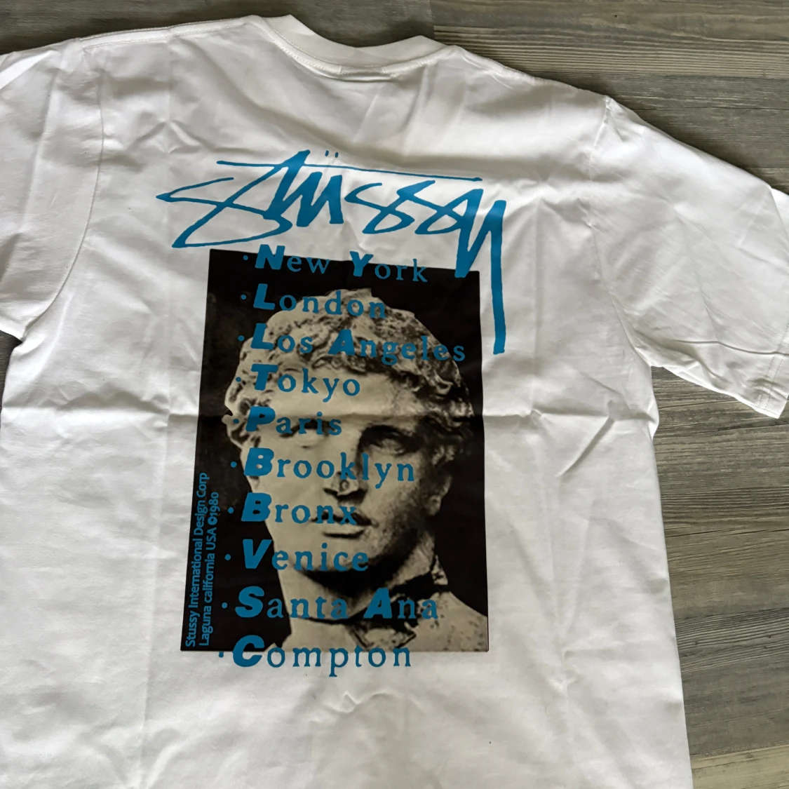 Vit Stüssy t-shirt med blå print
