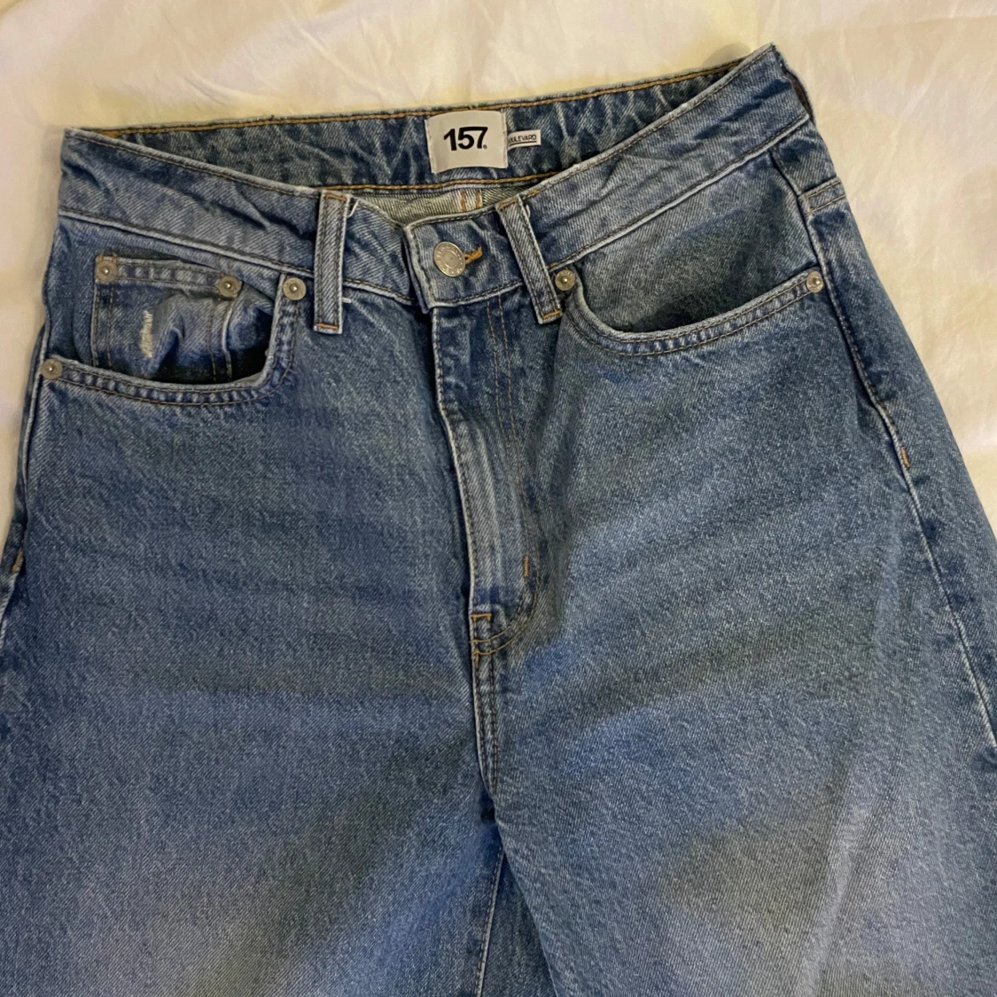 Blå ripped jeans från 157, storlek S - 1