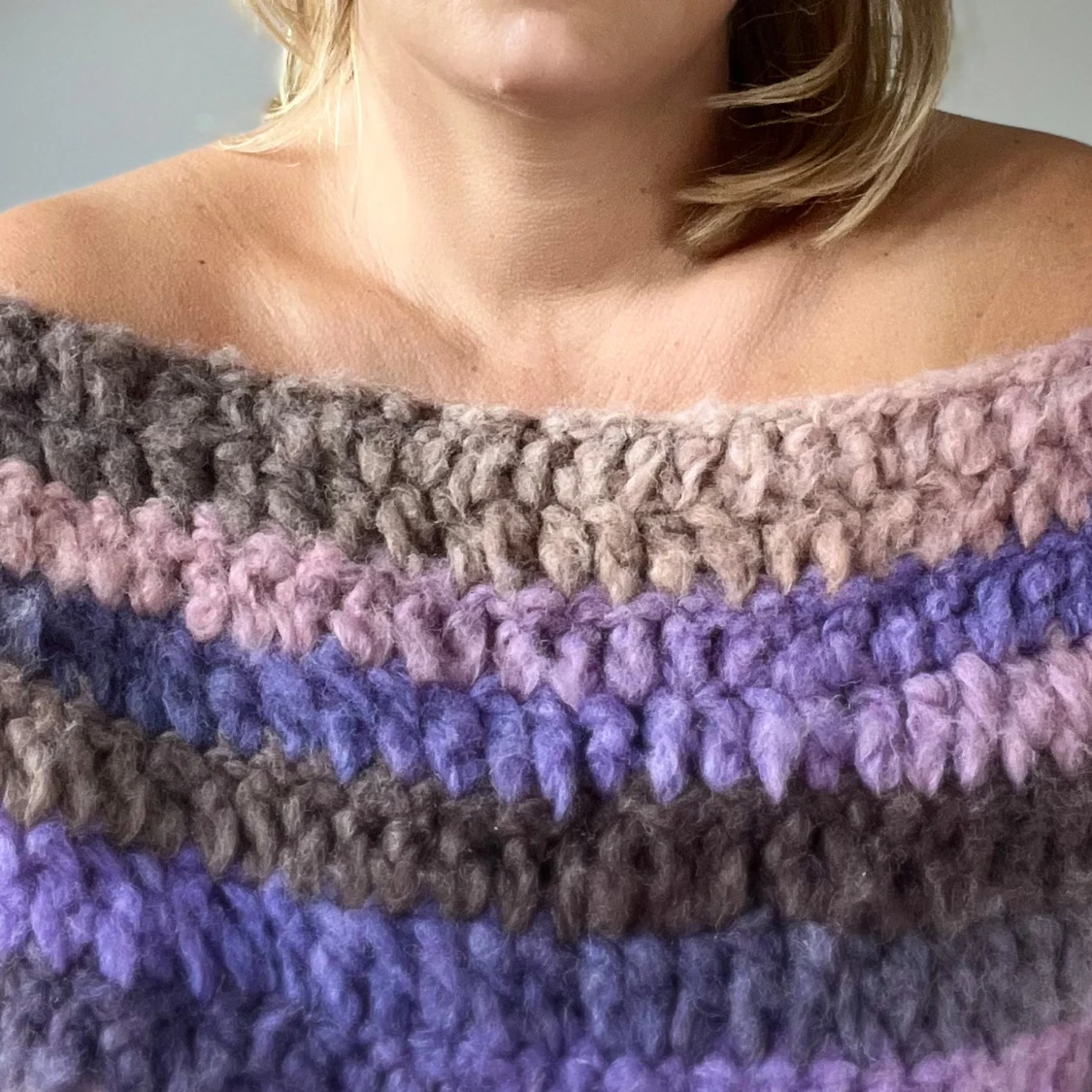 Randig chunky stickad tröja lila/rosa - 3