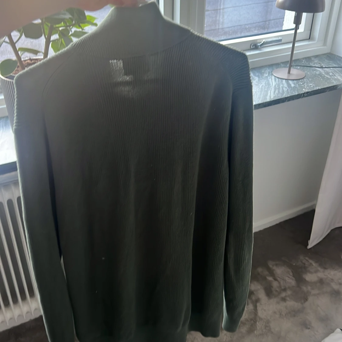 Mörkgrön stickad half zip-tröja H&M - 1