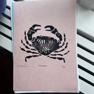 Posters - Linoleum tryck gjorda av mig! ”Krabban” tryckt på A4 papper i olika tjocklek samt färg, har 5 till prints skicka dm vid intresse, svarar snabbare på instagram artbyelsi 