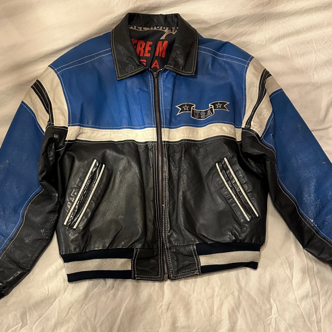 Vintage Leather Varsity Jacket - 90