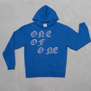 Säljer min blå sparsamt använda One of One hoodie i storlek S (lånad bild men exakt samma)