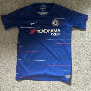 Chelsea tröja 2018/19 - Perfekt skick på tröjan, den har ingen spelare på ryggen.  Anledningen till att jag säljer den är pågrund av att den sitter för tajt på mig. Obs, den är stor i storleken 