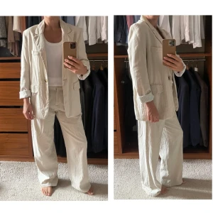 Beige linnekostym - Jättefin oversized beige kostym i linne och viskos i mycket fint skick (som ny). Perfekt till sommaren!  