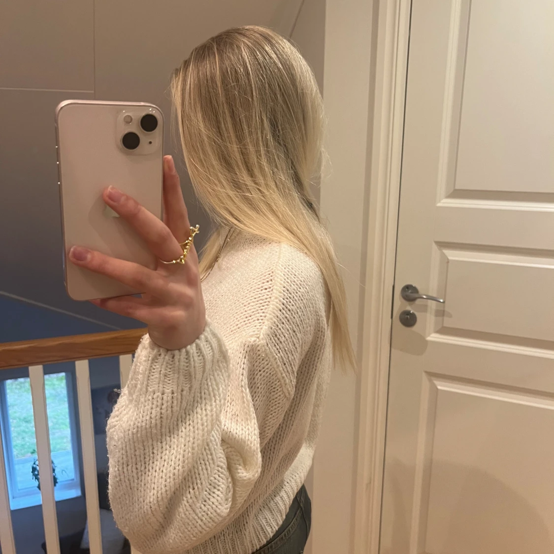 Vit stickad tröja - 90