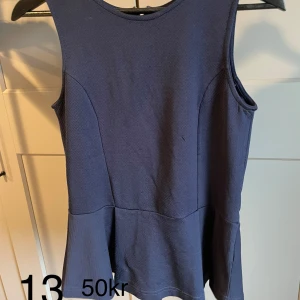 Topp i marinblått - Marinblå topp. Åtsittande upptill och utsvängd nedtill. Dragkedja i ryggen. Skönt och stretchigt tyg. 