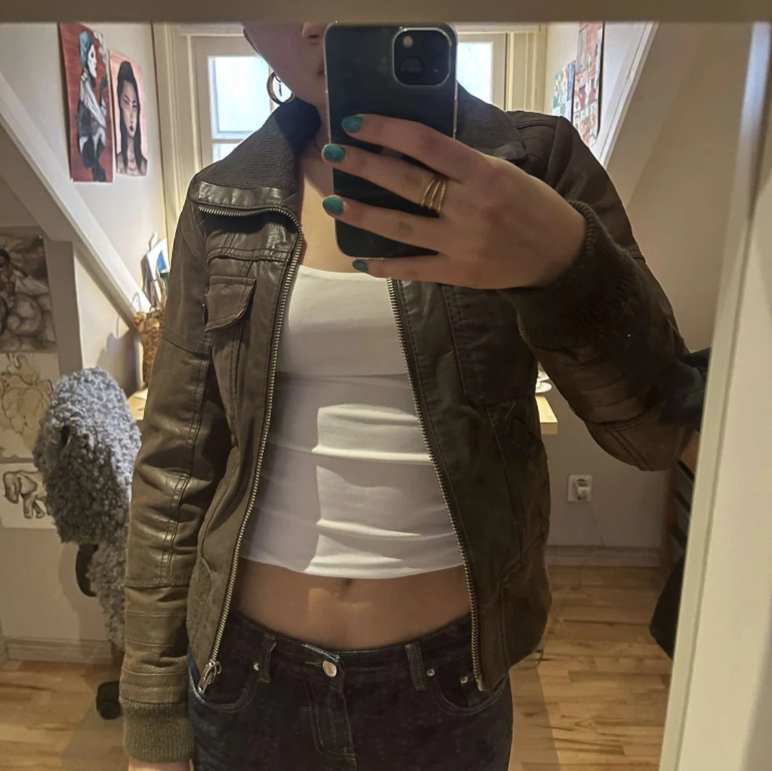brun skinnjacka - 90