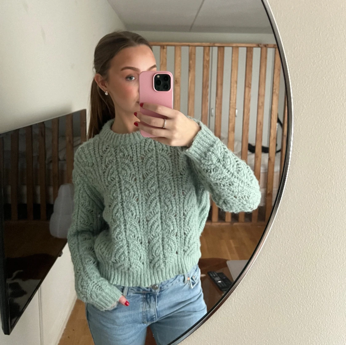 Grön stickad tröja strl L