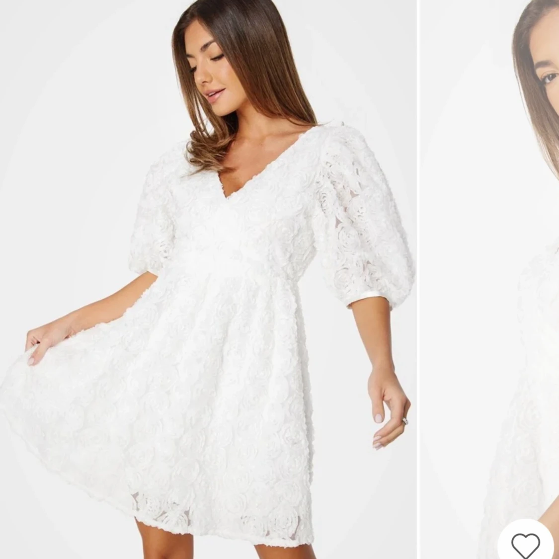 Vit klänning/ studentklänning med blommigt mönster  - 91