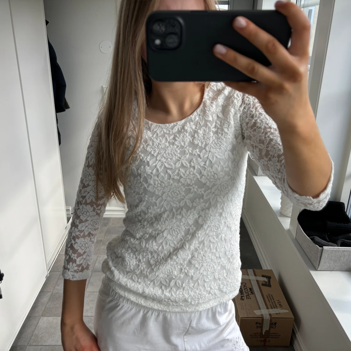 Trekvartsärmad spets tröja - 90