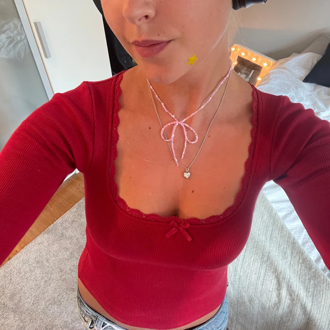 Vinröd långärmad ribbad tröja från Motel rocks - 90