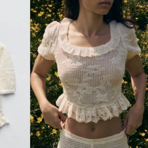 Virkad topp/blus Zara (nyskick) - Superfin virkad blus från zara med många detaljer och spets nere och vid halsen. Helt oanvänd med lappar kvar så nyskick. Säljer pga att jag inte får användning av den. Passar både M och S. Hör av er vid frågor eller fler bilder! Använd gärna köp nu!