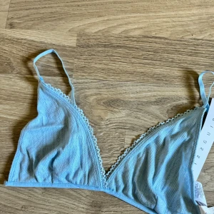 Ljusblå spetsdetaljerad topp från Missguided - En ljusblå bh  från Missguided med spetsdetaljer längs kanterna. Bhn har smala axelband och en triangulär form. Justerbara axelband men ingen på bandet runt. Liten i storlek, mer än M än en L.