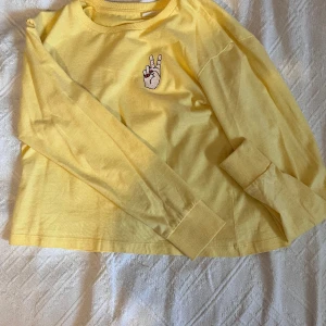 Gul tröja med broderi tryck - Fick den som present men aldrig gillat gul så säljer vidare. Som ny. 100% bomull och färgen är stark. 164 storlekar passar oftast XS/S.  Kan mötas upp i Finspång/Norrköping eller skicka, köparen står för frakten :)