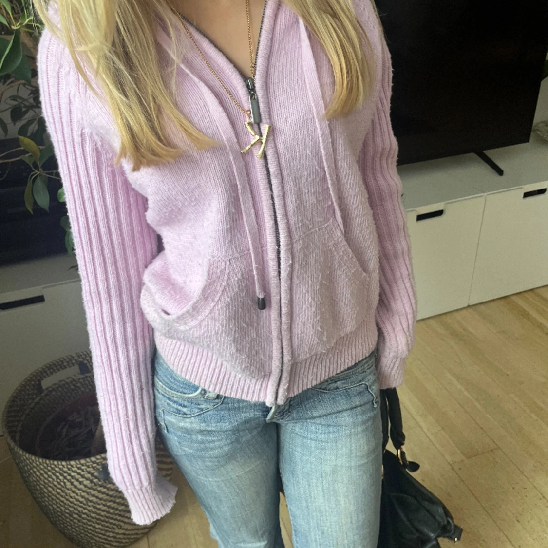 Rosa stickad tröja  - 90