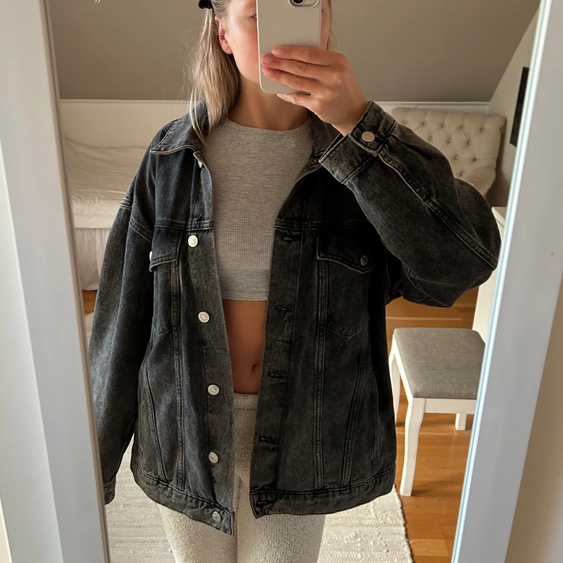 Svart/grå jeansjacka - 90