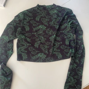 Svart tröja med gröna drakar - Svart kroppad tröja med långa ärmar och ett tryc av gröna japanska drakar