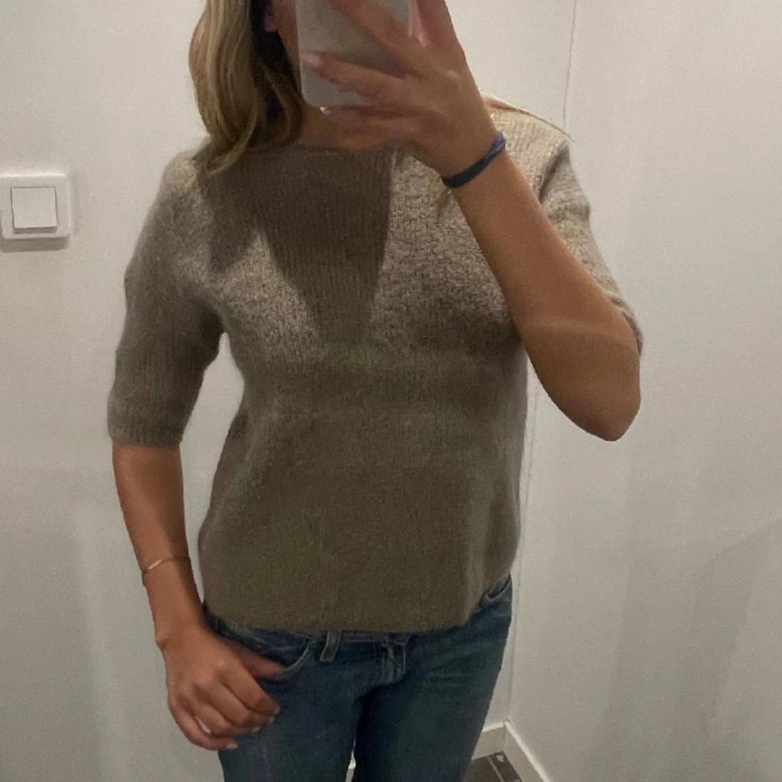 stickad trekvartströja - 90