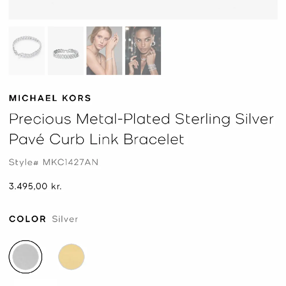 Precious Metal-Plated Sterling Silver Pavé Curb Link Bracelet från Michael Kors. Style # MKC1427AN. Helt nytt och oanvänt. Köptes för 3495kr. Perfekt skick. Säljer för 1200kr, lägsta jag kan gå ner är 1000kr vid snabb affär, köp samma dag. . Accessoarer.