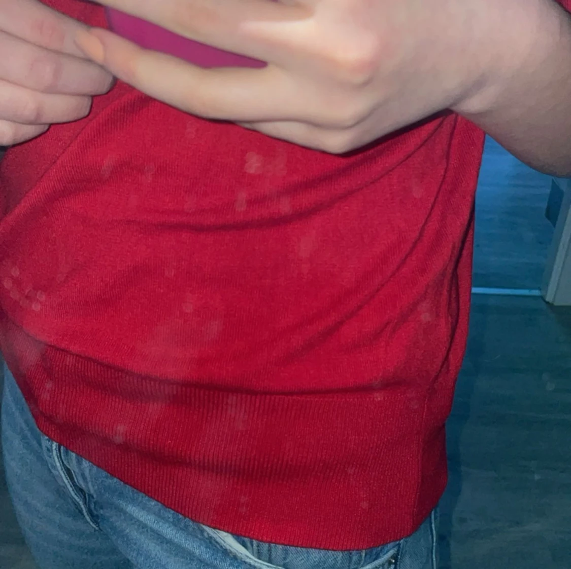 Röd finstickad tröja  - 91