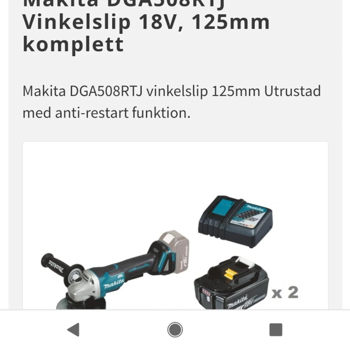 Makita vinkelslip I box med laddare, batteri och laddare - 90