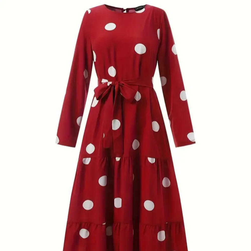 Polka dot print kaftan dress,casual long sleeves,color burgundy and navy blue,size/M. Klänningar.