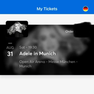 Ticket to Adele in München!! - A ticket to Adele in München the 31st of August!  The price starts at 200€, which is 2273kr, but bidding will be accepted!  The ticket will be transferred to your ticketmaster account as soon as the payment has been made 😊  
