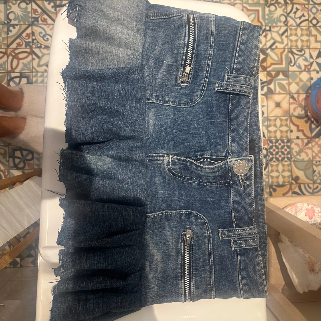 Jeans kjol med volanger