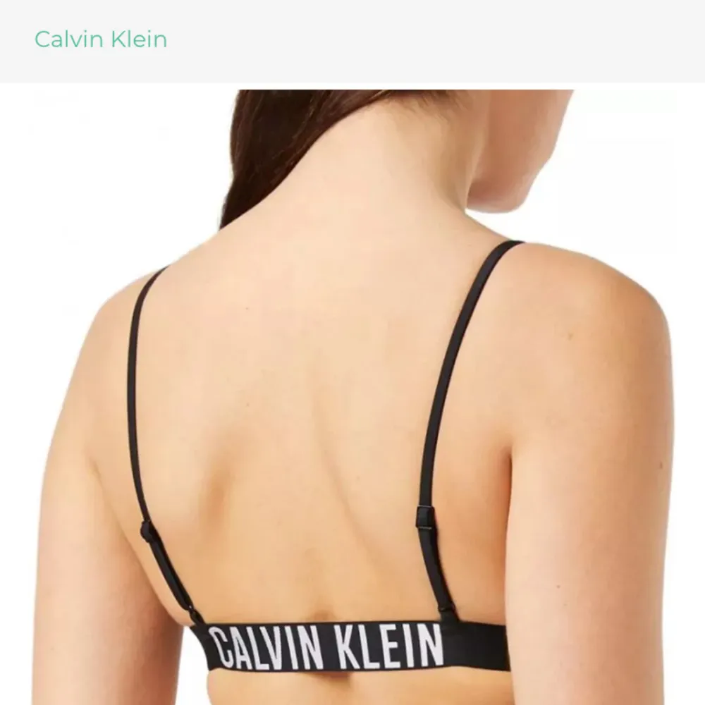 Calvin Klein bikini överdel, endast använd ca 3 gånger så är i mycket bra skick. Köpte i en butik och sparade prislappen. Storlek xs. Övrigt.