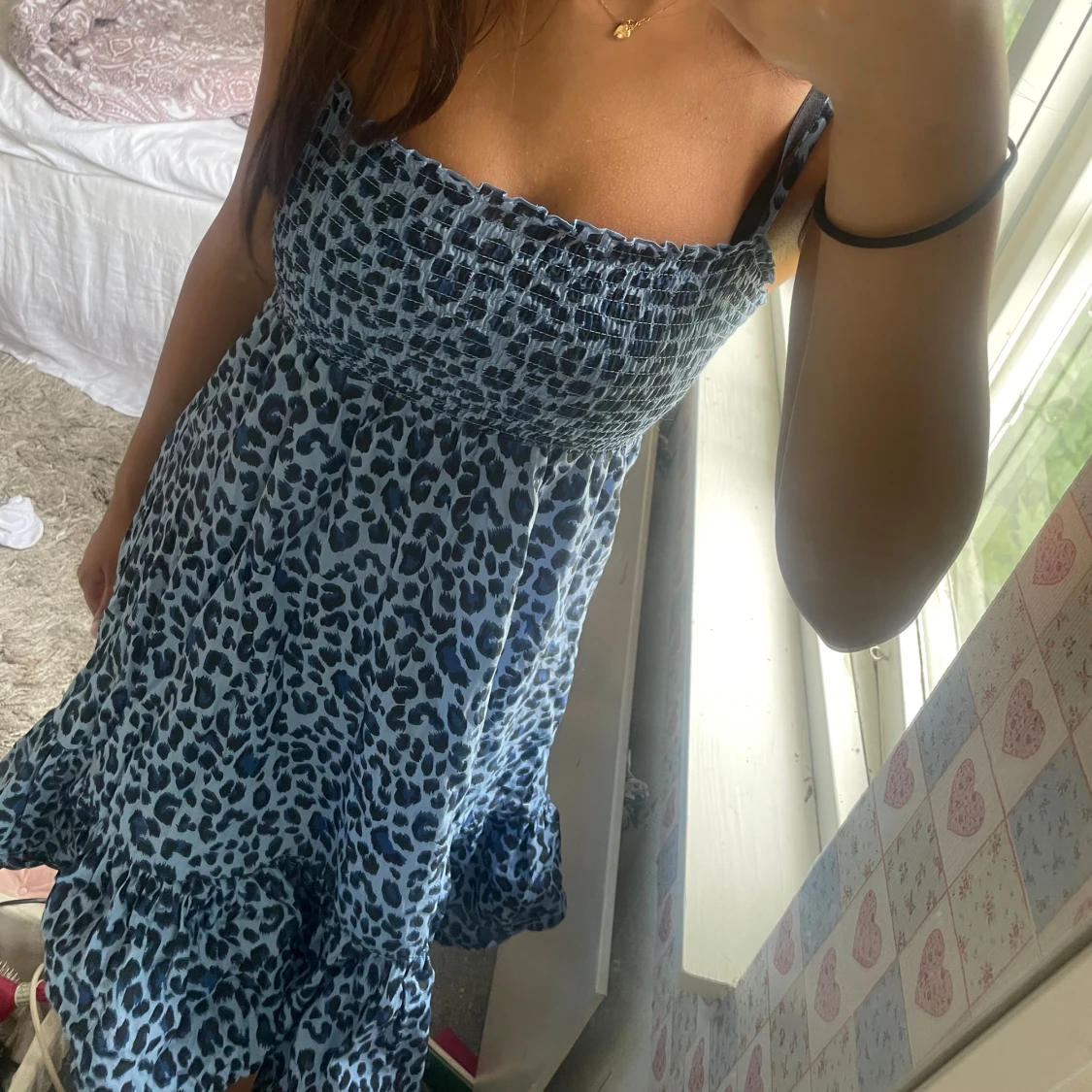 Blå leopard klänning - 90