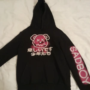 Svart hoodie med tryck - Svart hoodie med tryck från Bershka. Säljer åt min bror, den är herr XS och passar mig som har M bra. Bra skick, använd ett fåtal gånger