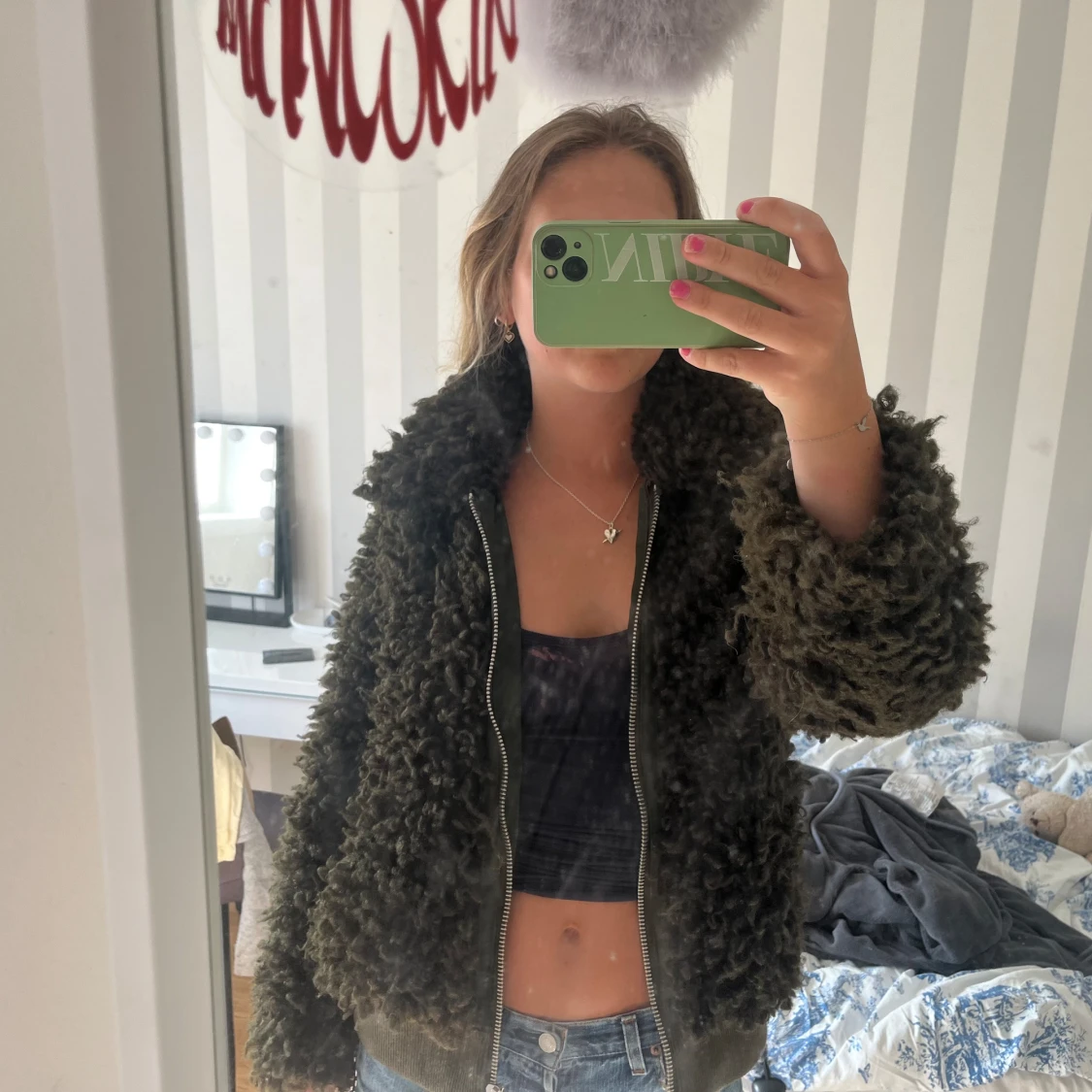 Grön teddyjacka  - 90