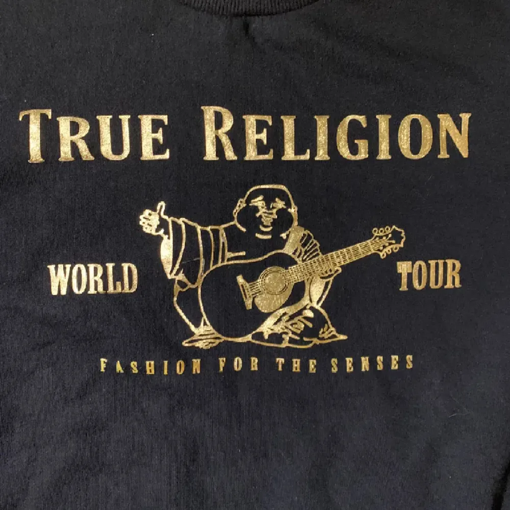Sjuk True Religion sweater i strl M🐊🙏litet hål vid halsen längst upp men inget som syns😈🙏pris går att diskuteras🚯Mått —>  50cm bredden, 67cm längden. Hoodies.