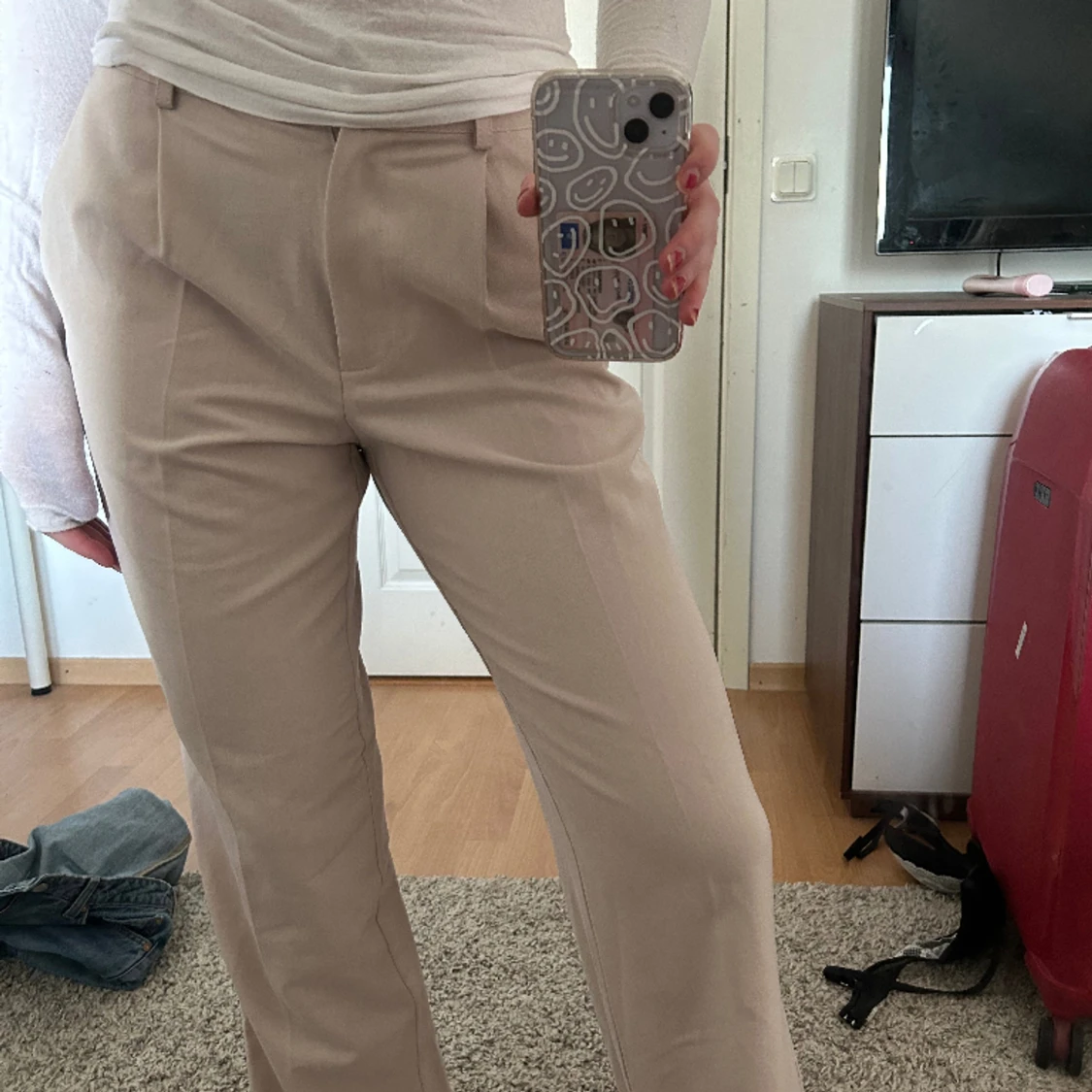 Beigea kostymbyxor  - 90