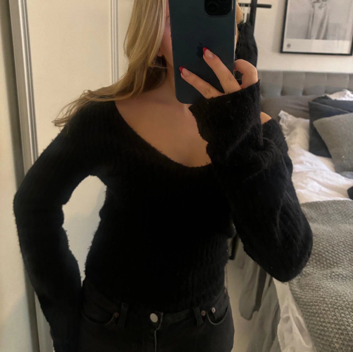 Superfin svart stickad tröja - 90