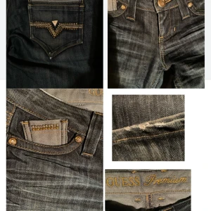 Vintage Guess Jeans Bootcut lågmidjade  - Säljer dessa skitsnygga väldigt lågmidjade (se bild 3) vintage Guess Premium Jeans. Inte andvända mycket, endast slitna lite längst ner. Rekommenderar att du är 158-164 cm lång. Smal passform på jeansen. Skriv frågor💞superfina detaljer! Nypris 2300kr. 