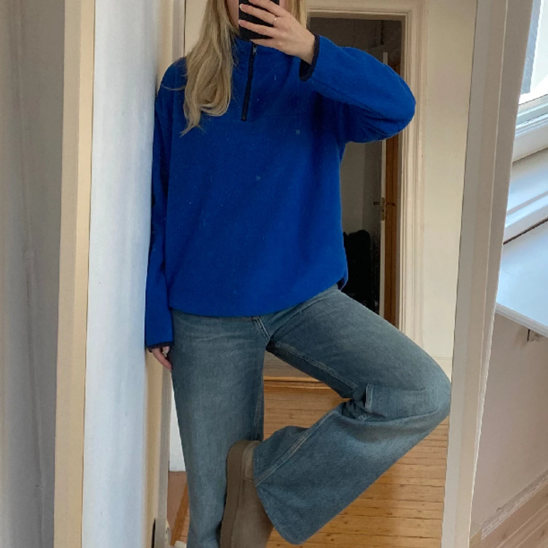 Blå fleece halv-zip - 90