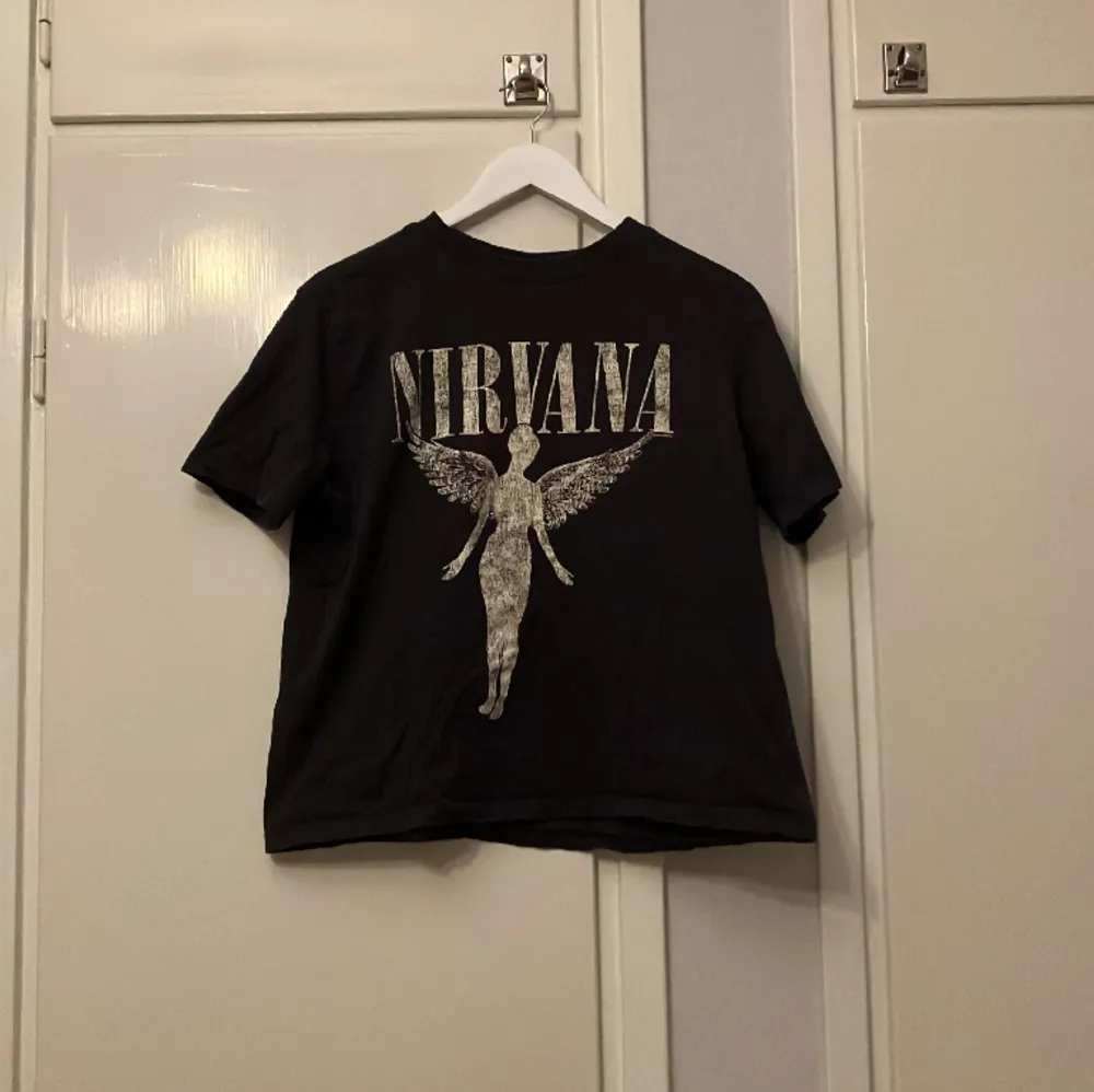 Mörkgrå Nirvana tröja (albumet In Utero) från HM i storlek large, men den är ganska liten. Ja har storlek xs-m och den passar. Den är använd ett fåtal gånger, men har inga defekter.  Säljer pågrund av att den inte används. . T-shirts.