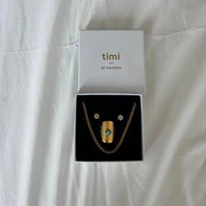 Jätte fint smyckes set - Ett halsband, ett par örhängen och en ring.  Aldrig använt och har kvar original förpackningen.  Jätte fint till sommaren. 