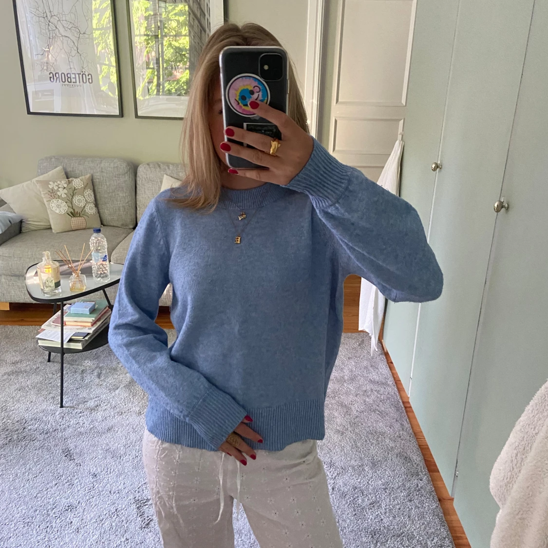 Ljusblå stickad tröja- ONLY