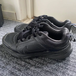 Svarta Nike sneakers med snörning - Svarta sneakers från Nike med klassisk design och rund tå. Skorna har snörning och är tillverkade i syntetmaterial med diskret Nike-logga på sidan. Perfekta för vardagsbruk och enkel att matcha med olika outfits. I storlek 40, för ENDAST 175kr, pris kan diskuteras. Små defekter som påverkar inte stort. Skaffa de bästa skorna nu!