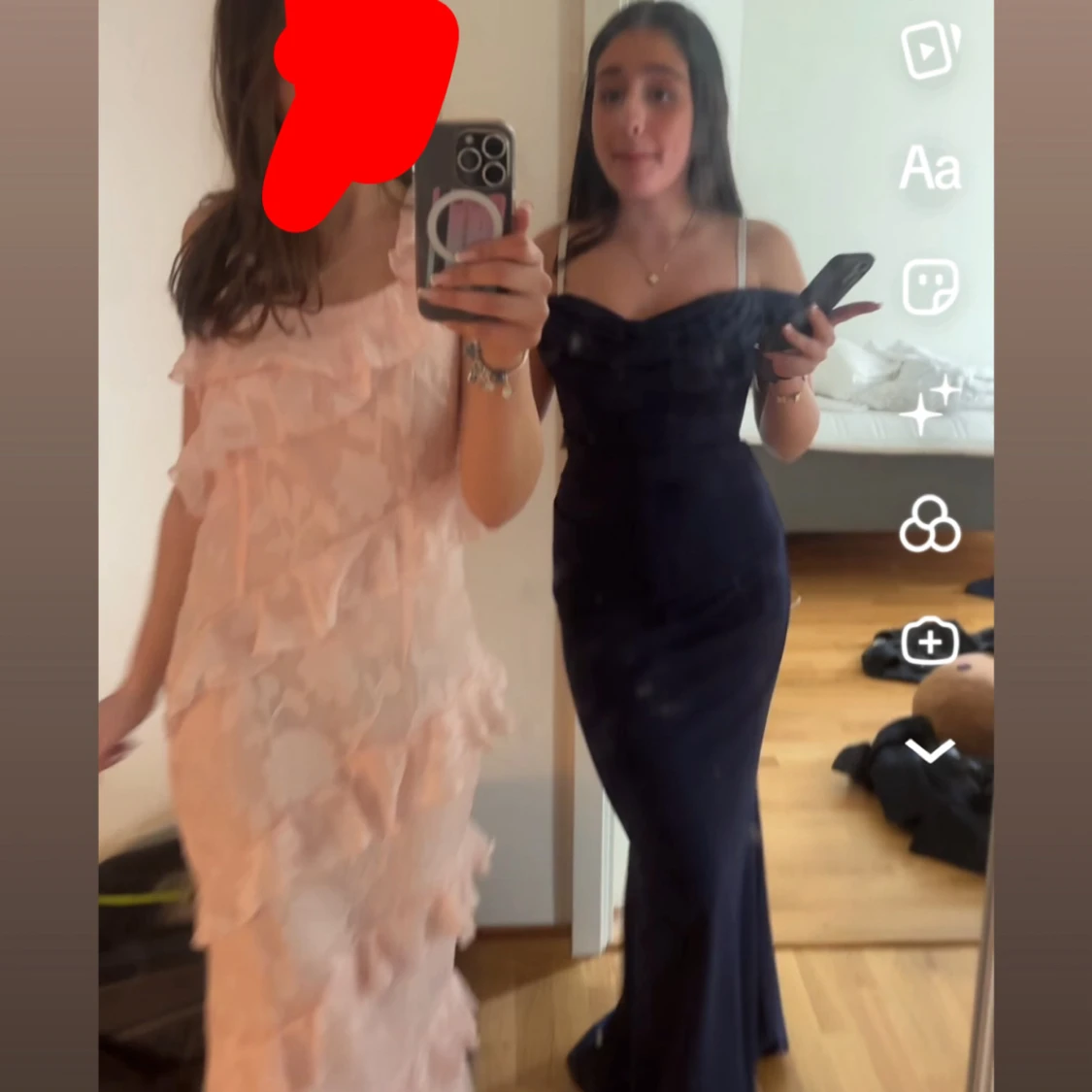 Ljusrosa långklänning med volanger