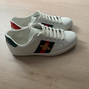 Gucci ace  - Säljer ett par Gucci ace skor, storlek 41 men passar storlek 42. Box och dustbags följer med. Priset är inte hugget i sten!