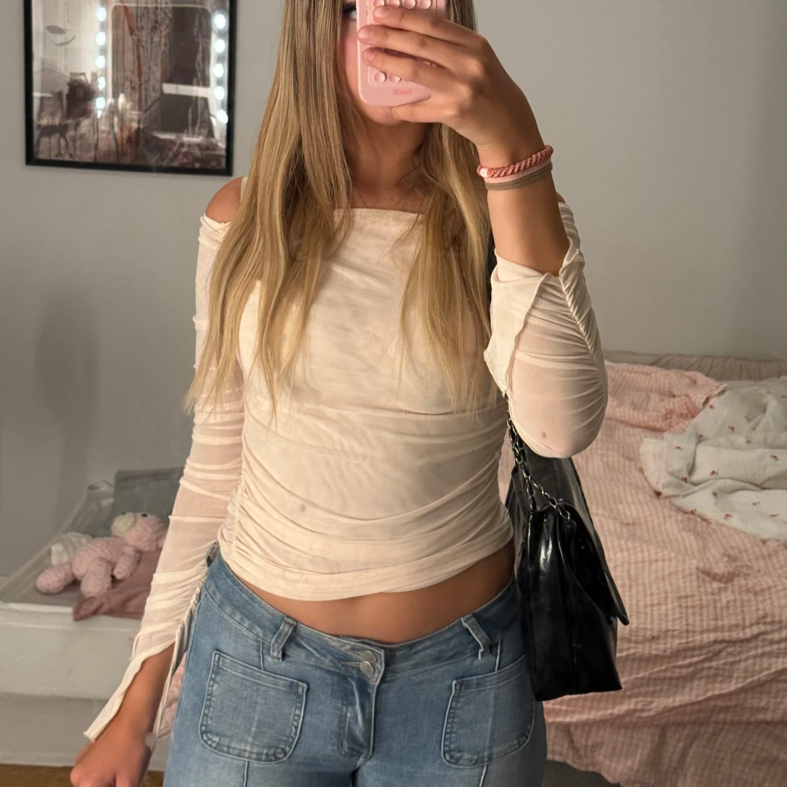 Offshoulder meshtröja