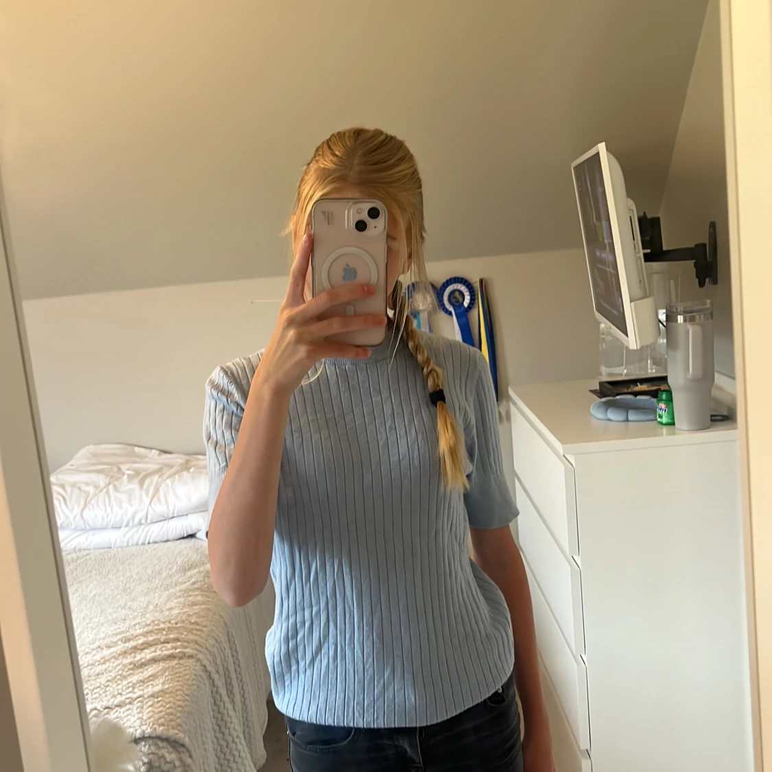 Ljusblå ribbad tröja från Object