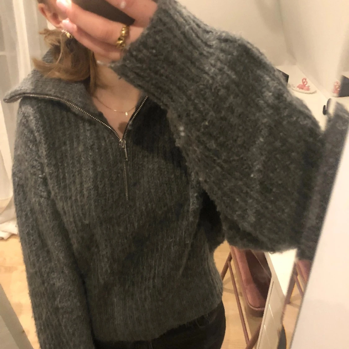 Stickad zip tröja - 91