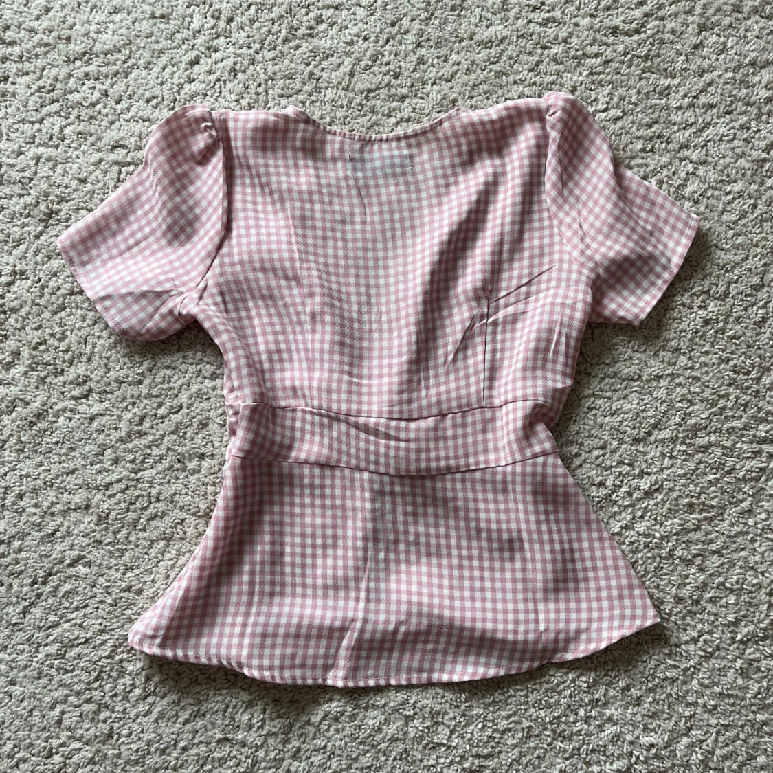 Rosa rutig blus med knytning - 2