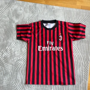 AC Milan Ibrahimović 21 matchtröja - Snygg AC Milan fotbollströja med röda och svarta ränder, korta ärmar och klassisk rund hals. Tryck med Fly Emirates på framsidan och Ibrahimović 21 på ryggen. Officiellt klubbmärke på bröstet. Perfekt för fans av Zlatan och Milan.