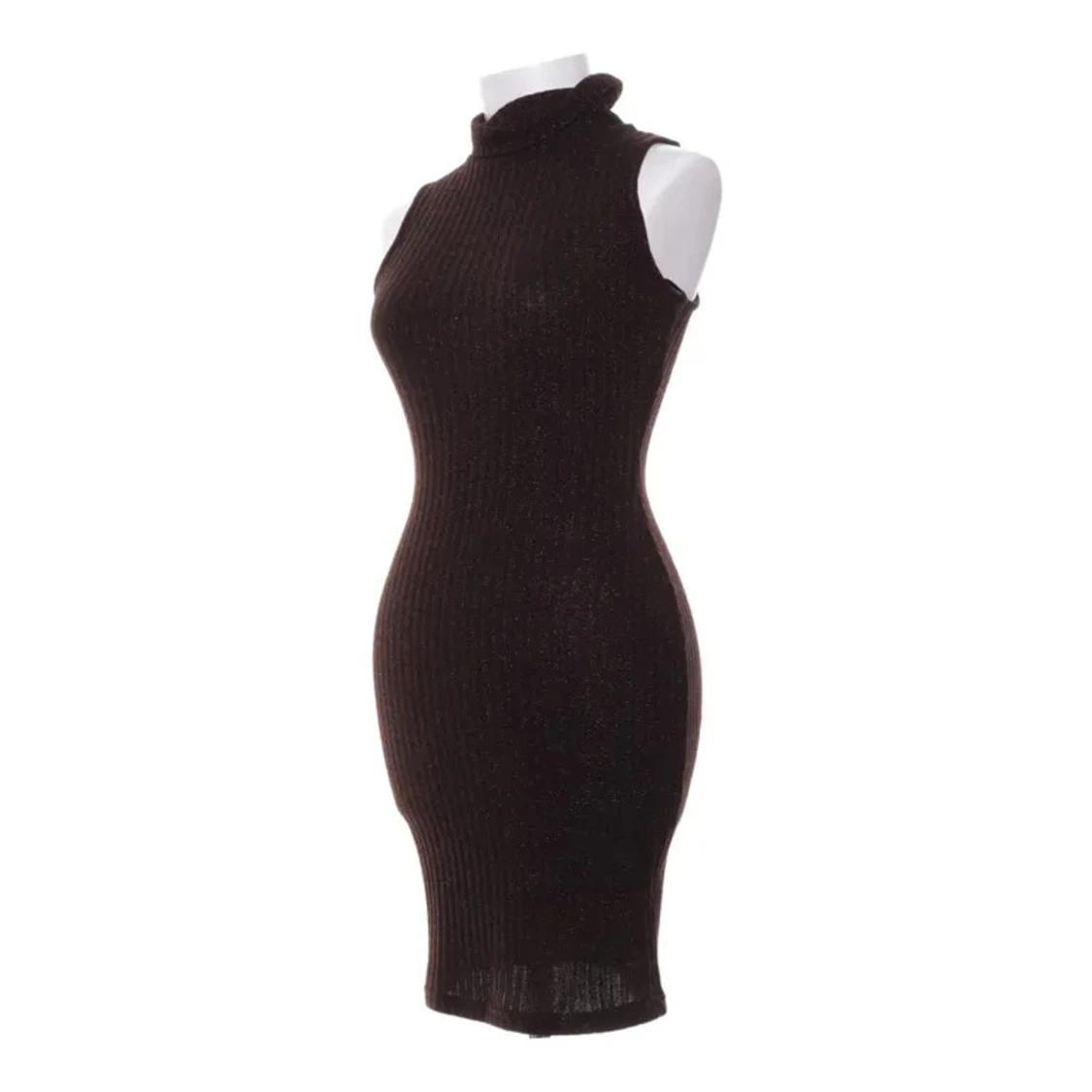 Mörkrub stickad klänning med lite glitter - 1